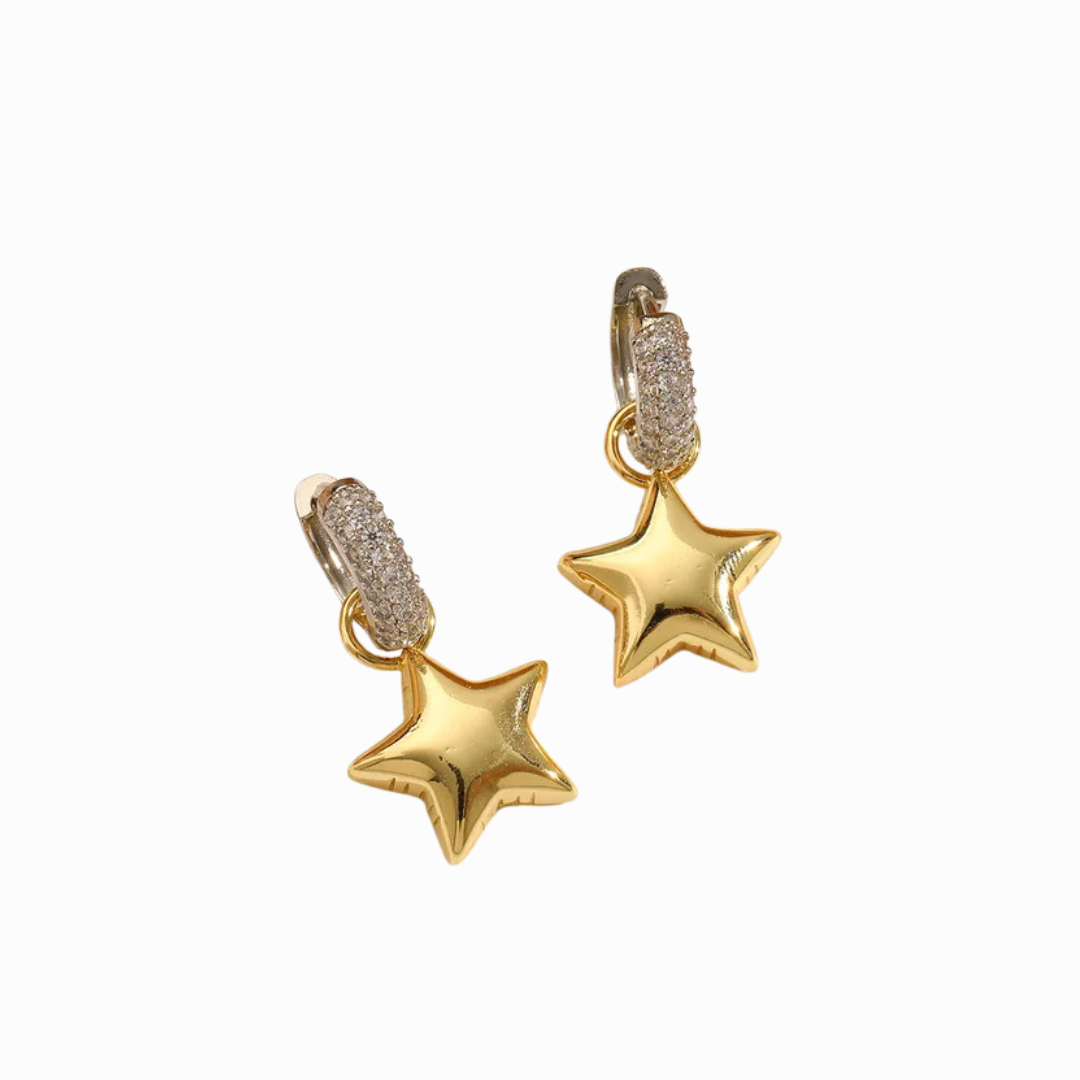 Gold Star - Aretes Zirconia Hoops