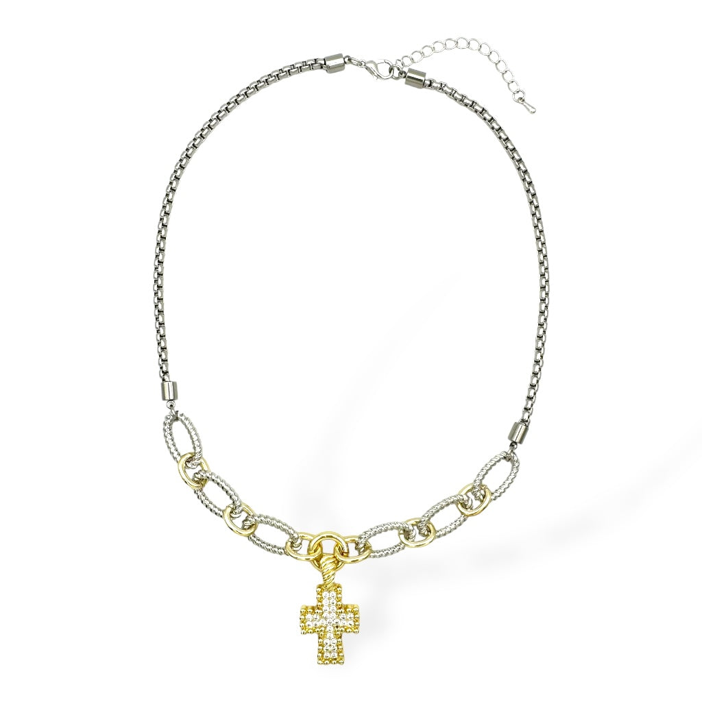 St Clair Collar Cruz/ Dorado y Plateado