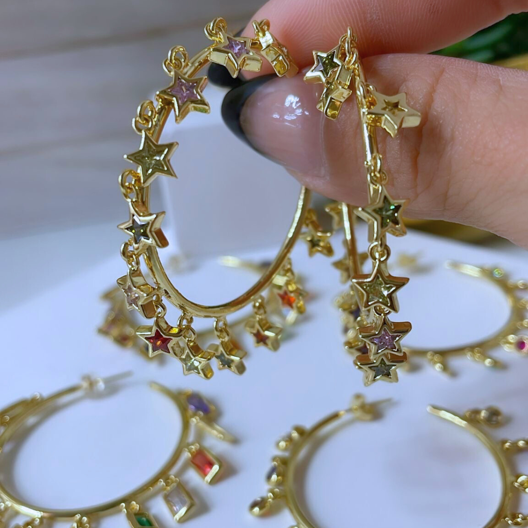 Celeste hoops - Multicolor / Gold Crystal Earrings