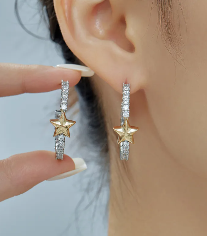 Gold Star Hoops/zirconia earrings