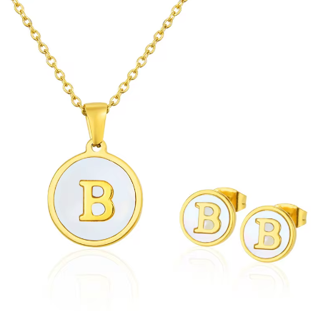 Cadena Con Inicial y Arete- Dorada Letras Set A-Z
