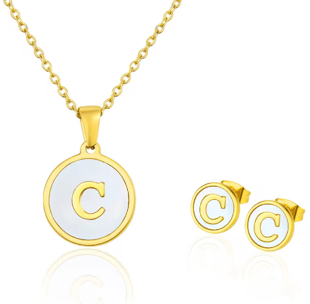 Cadena Con Inicial y Arete- Dorada Letras Set A-Z