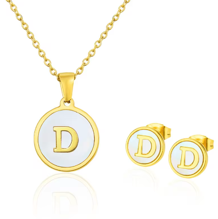 Cadena Con Inicial y Arete- Dorada Letras Set A-Z