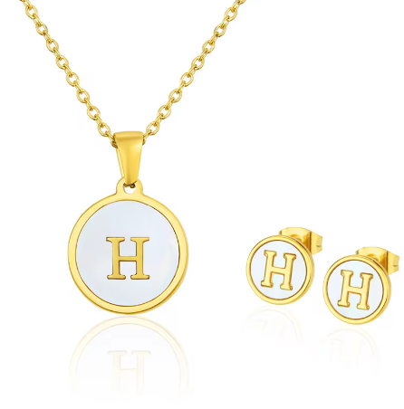 Cadena Con Inicial y Arete- Dorada Letras Set A-Z