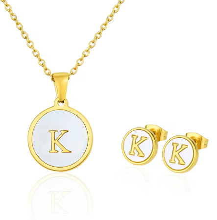 Cadena Con Inicial y Arete- Dorada Letras Set A-Z