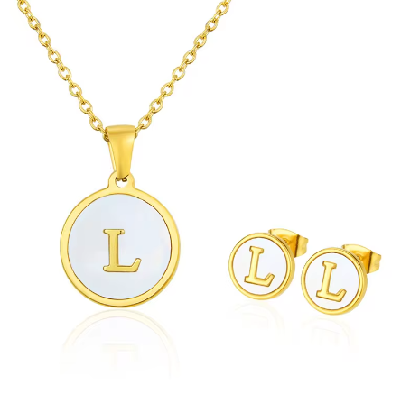 Cadena Con Inicial y Arete- Dorada Letras Set A-Z