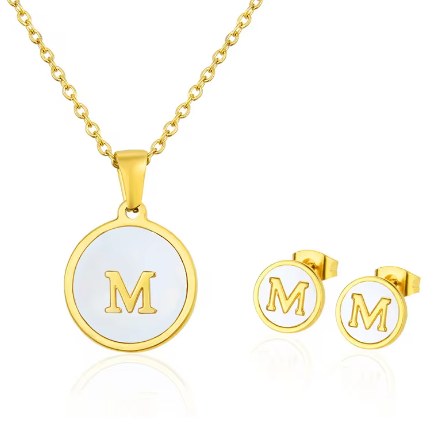 Cadena Con Inicial y Arete- Dorada Letras Set A-Z
