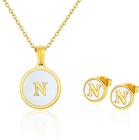 Cadena Con Inicial y Arete- Dorada Letras Set A-Z