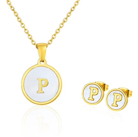Cadena Con Inicial y Arete- Dorada Letras Set A-Z