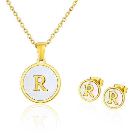 Cadena Con Inicial y Arete- Dorada Letras Set A-Z