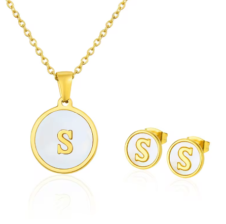 Cadena Con Inicial y Arete- Dorada Letras Set A-Z