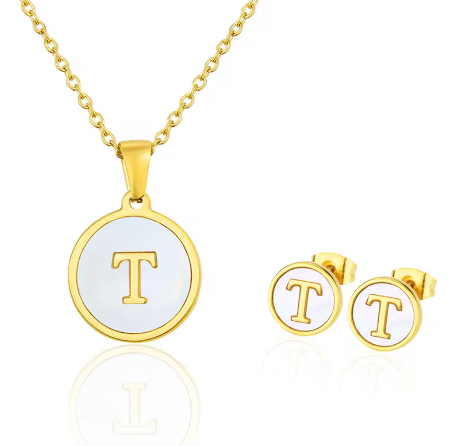 Cadena Con Inicial y Arete- Dorada Letras Set A-Z