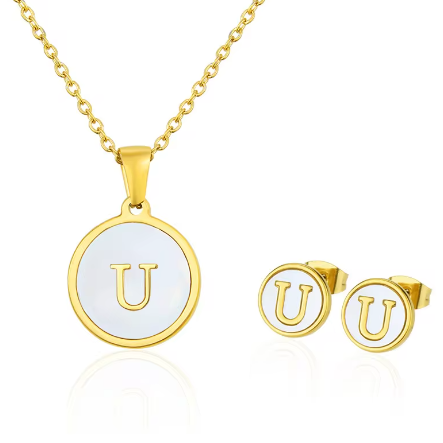Cadena Con Inicial y Arete- Dorada Letras Set A-Z