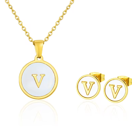 Cadena Con Inicial y Arete- Dorada Letras Set A-Z