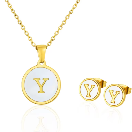 Cadena Con Inicial y Arete- Dorada Letras Set A-Z