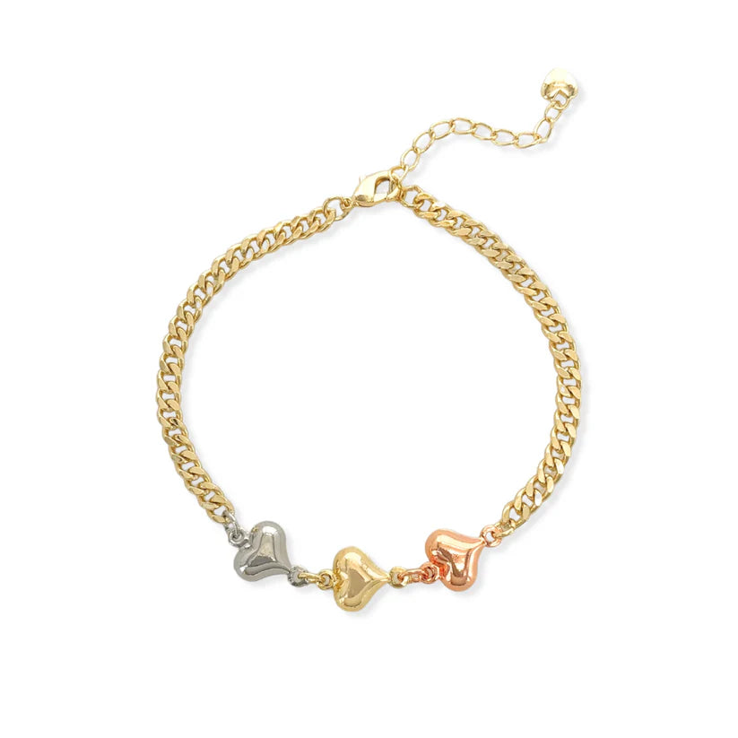 Triple Heart Bracelet-18k Gold Plated