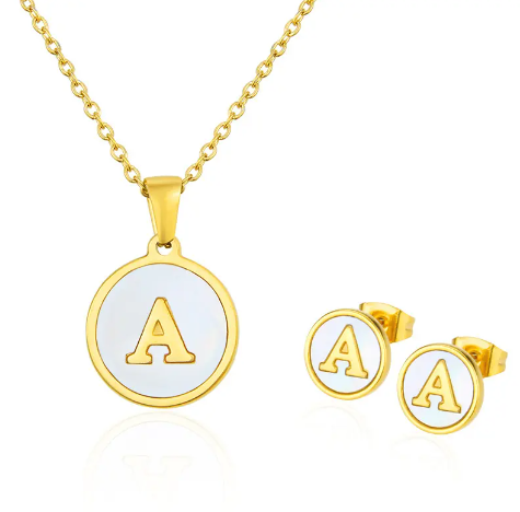 Cadena Con Inicial y Arete- Dorada Letras Set A-Z
