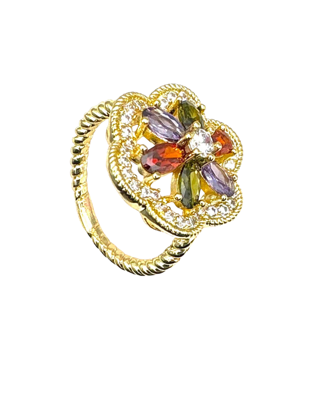 Flower Ring- Crystal Stone multicolor