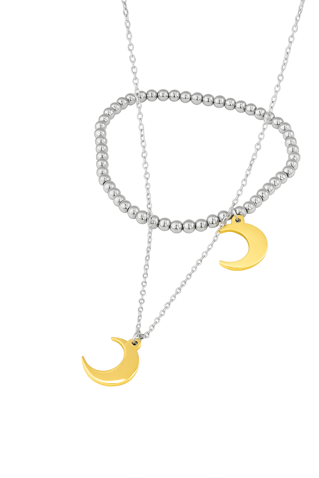 Moon Chain and Elastic Bracelet - Silver and Gold