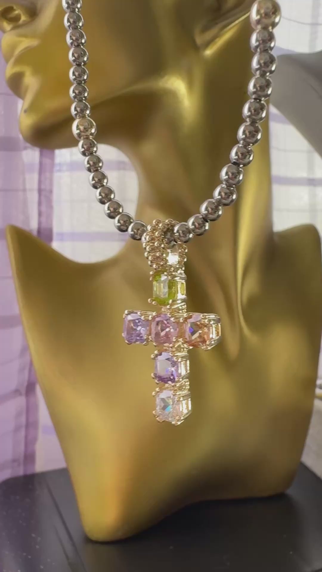 Angélica- Cadena Cruz Cristal Facetado