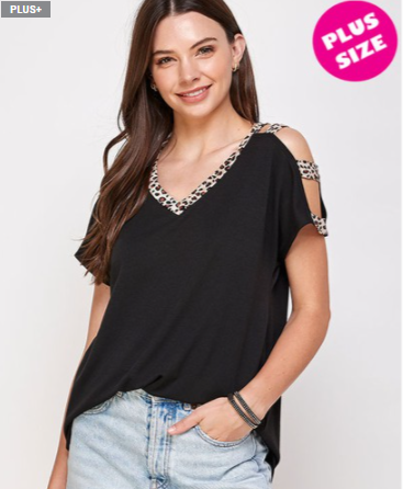 Leopard Strap Open Sleeves Solid Top